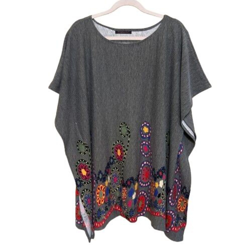 Do Everything in Love Floral Knit Poncho Sweater Womens O/S One Size Gray Boho